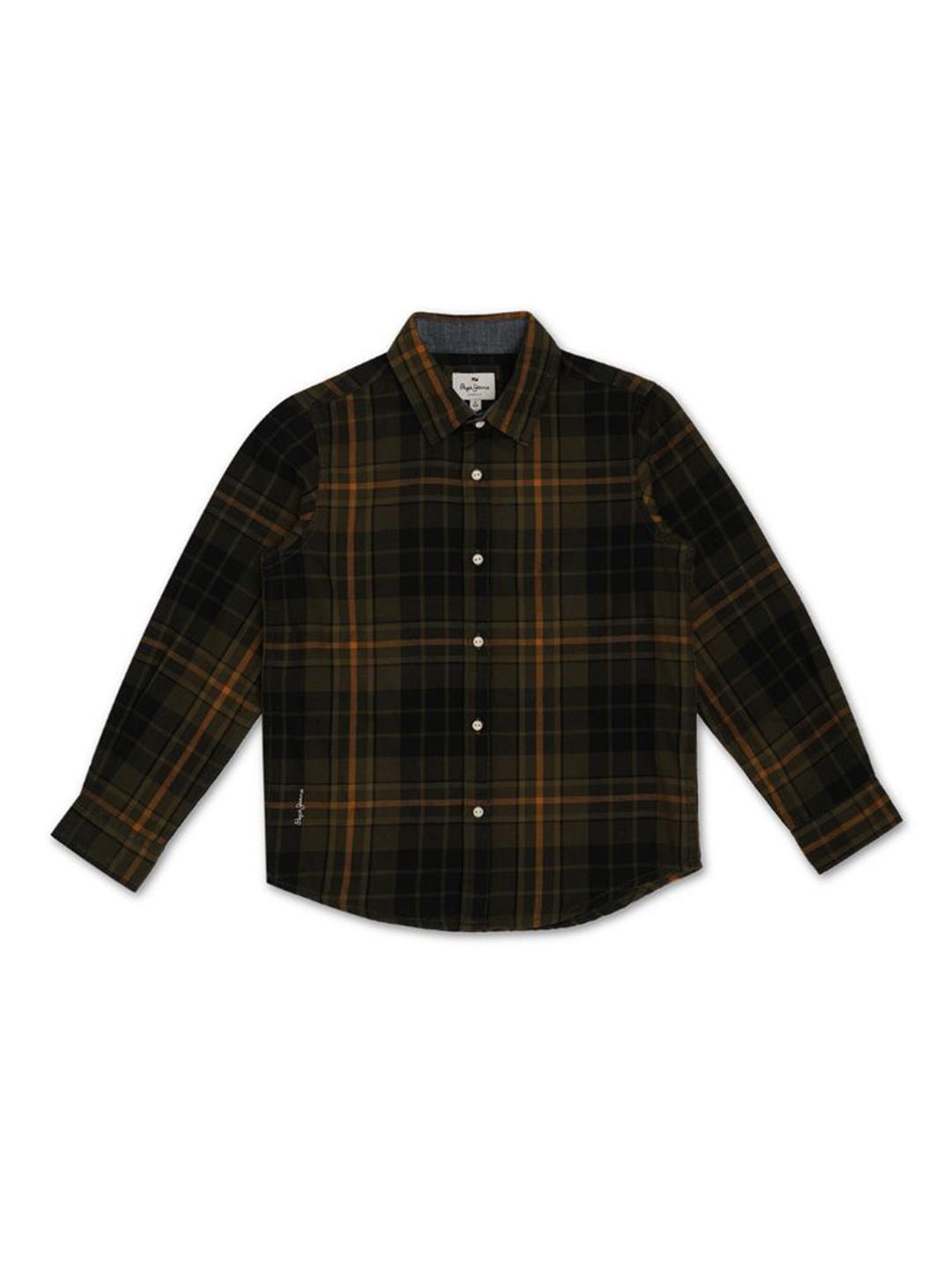 

Pepe Jeans Boys Tartan Checked Spread Collar Casual Shirt, Olive