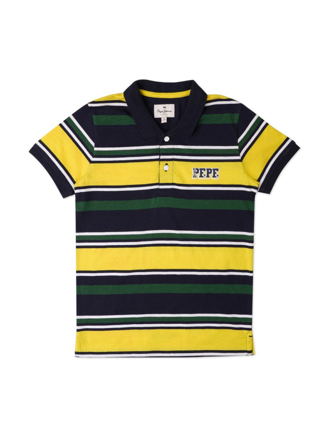 

Pepe Jeans Boys Striped Polo Collar Regular Fit Cotton T-shirt, Navy blue