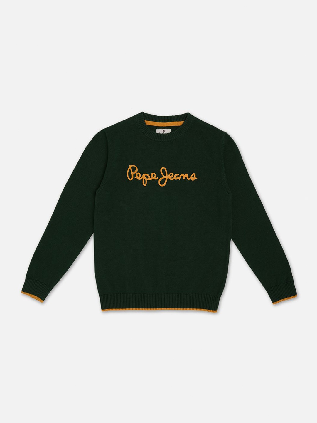 

Pepe Jeans Boys Brand Logo Printed Round Neck Cotton Pullover Sweater, Green