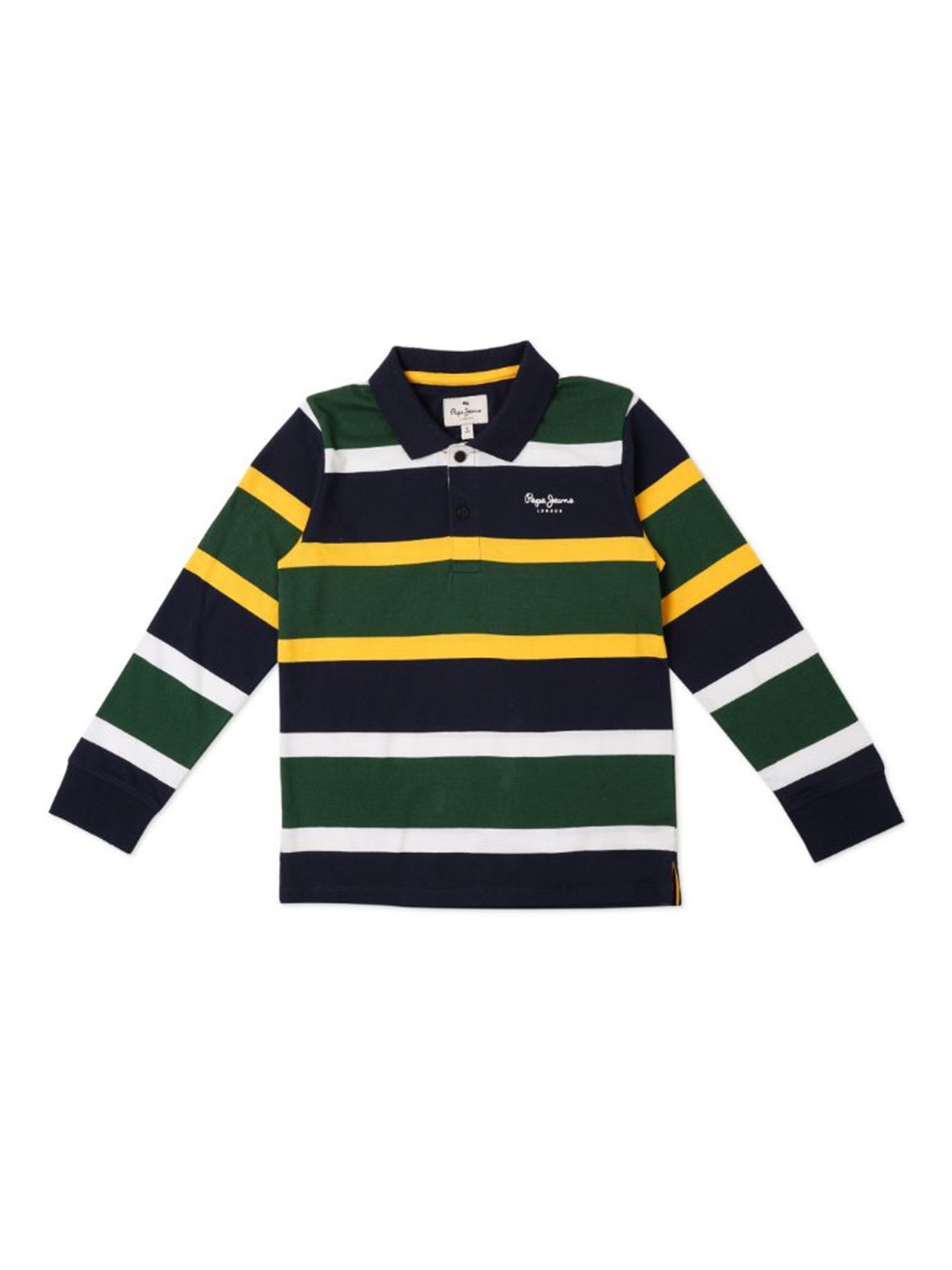 

Pepe Jeans Boys Striped Polo Collar Pure Cotton T-shirt, Navy blue