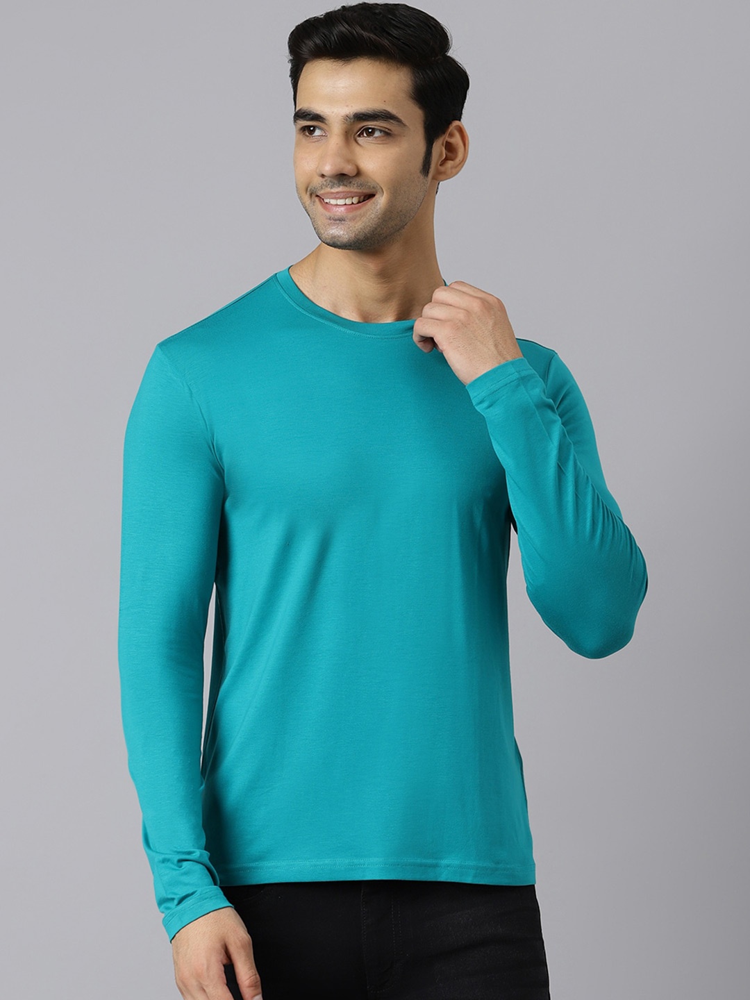 

BESIMPLE Round Neck Cotton Regular Fit T-shirt, Teal