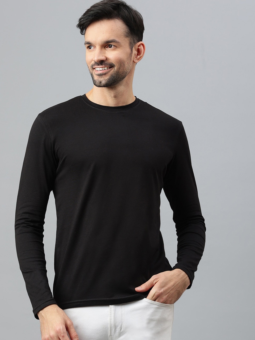 

BESIMPLE Round Neck Cotton Regular Fit T-shirt, Black
