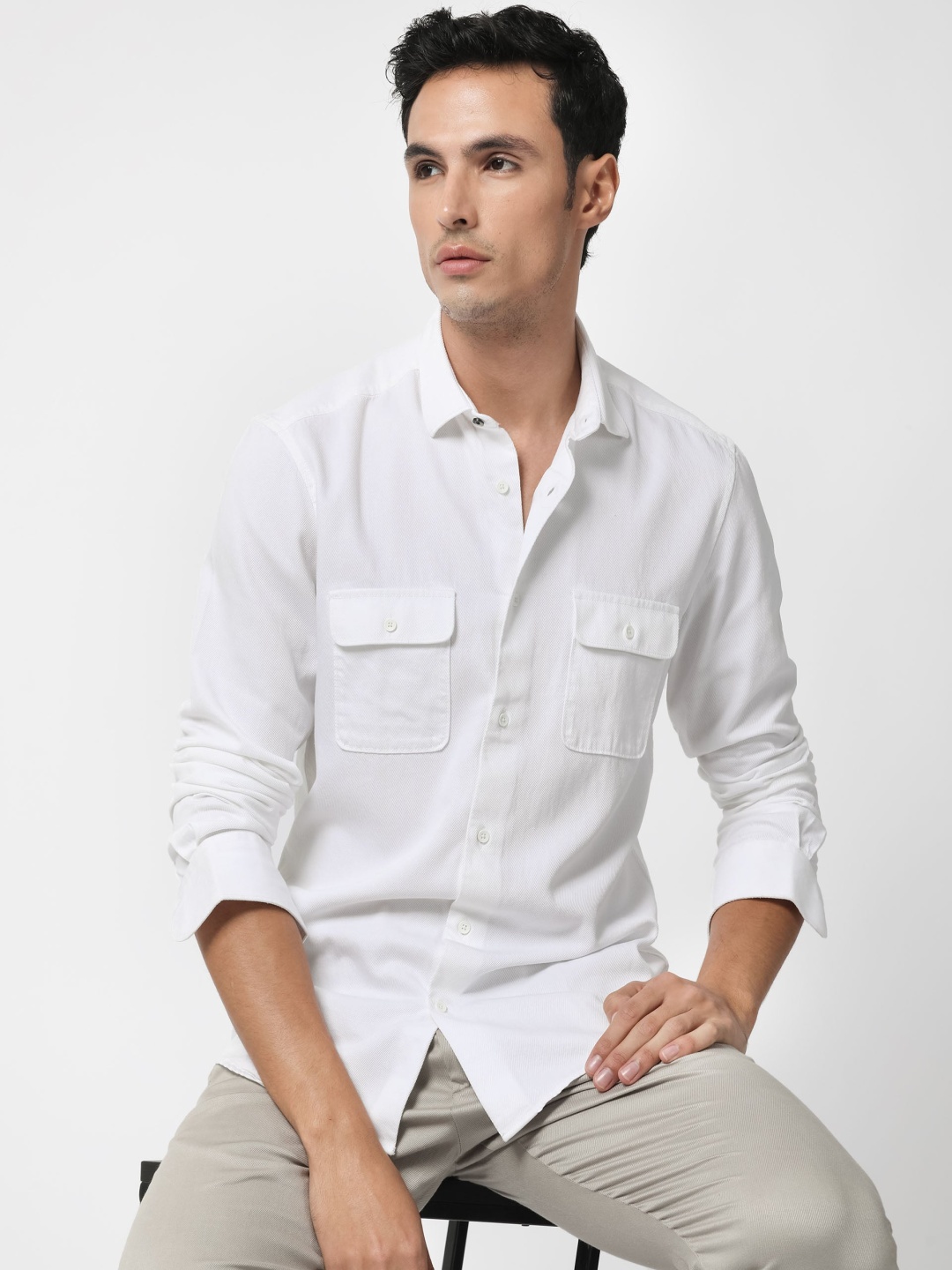 

RARE RABBIT Men Lyton Slim Fit Spread Collar Cotton Shirt, White