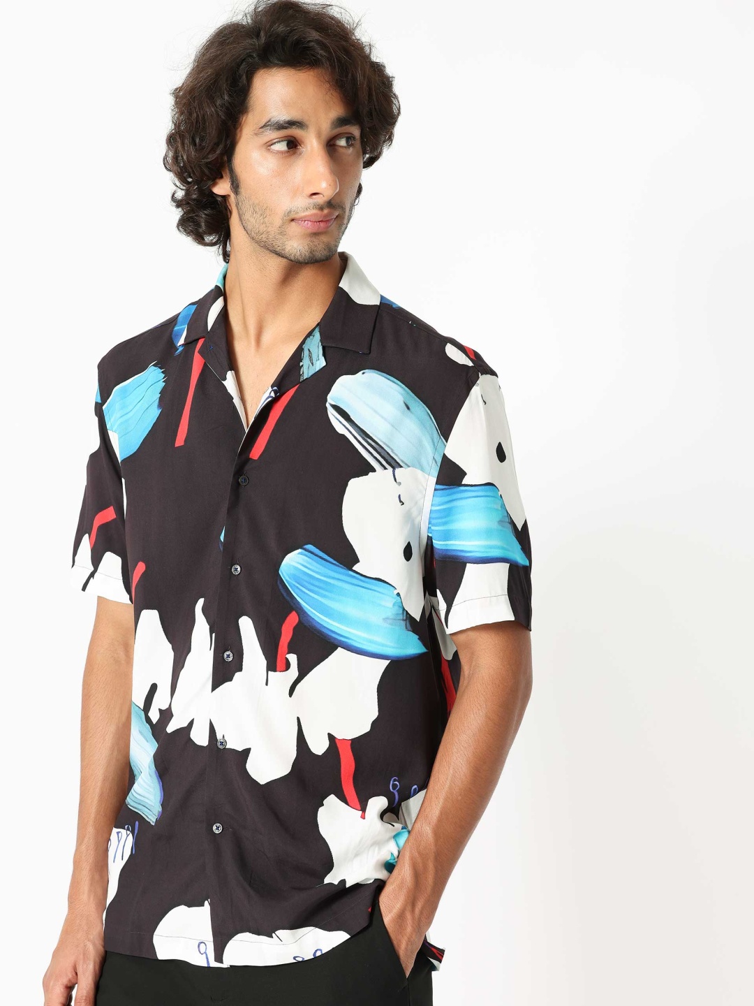 

RARE RABBIT Men Croft Abstract Printed Slim Fit Opaque Cotton Shirt, Black