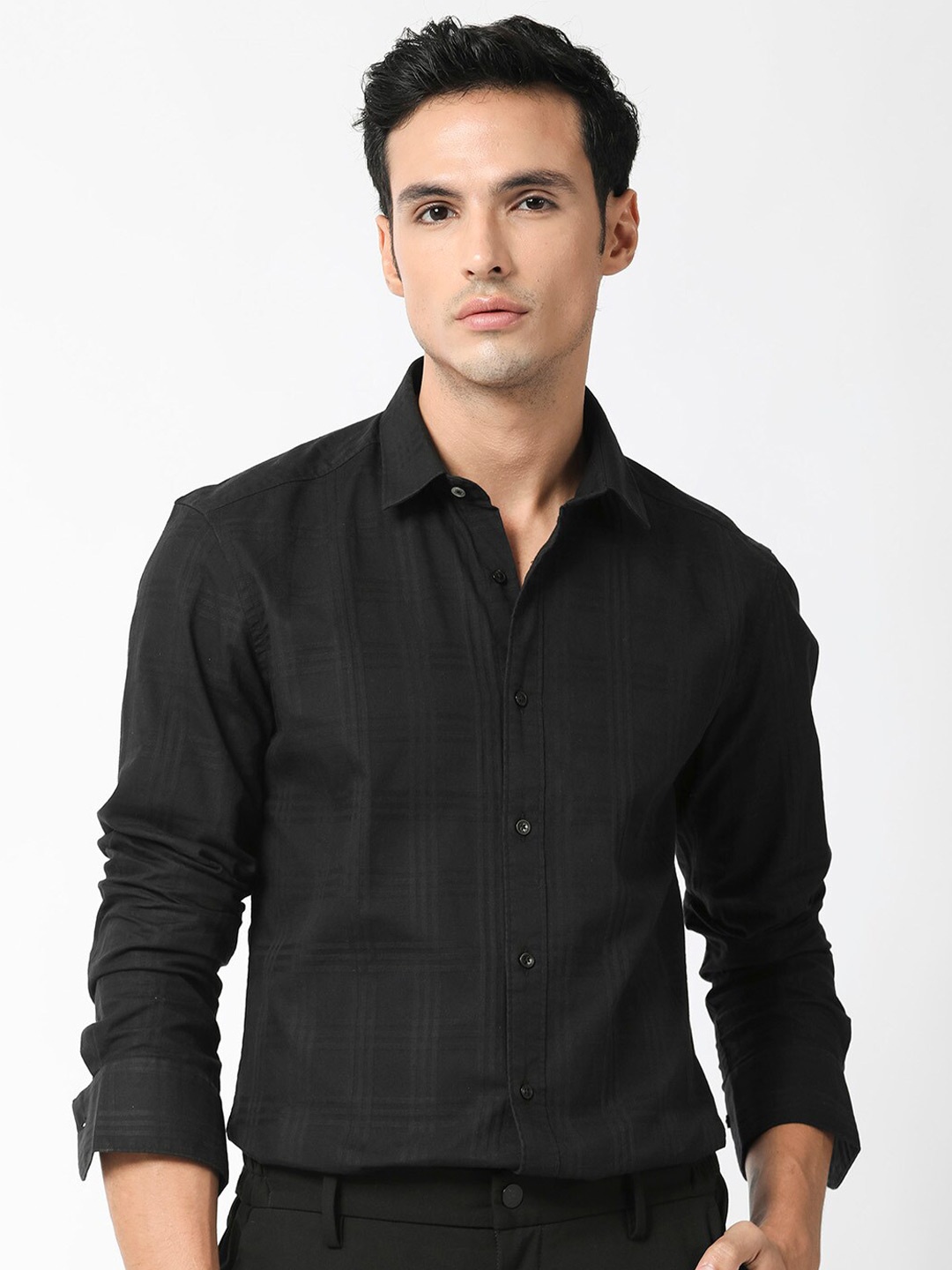 

RARE RABBIT Men Roar Checked Slim Fit Opaque Cotton Shirt, Black