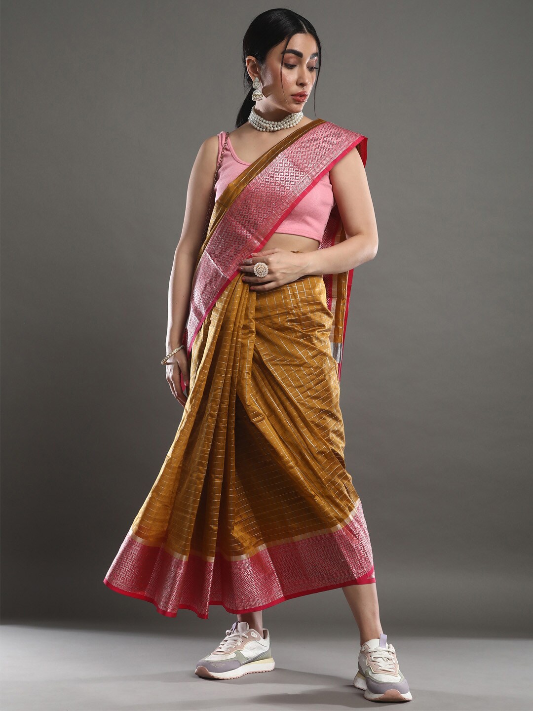 

Mitera Woven Design Zari Taant Saree, Mustard