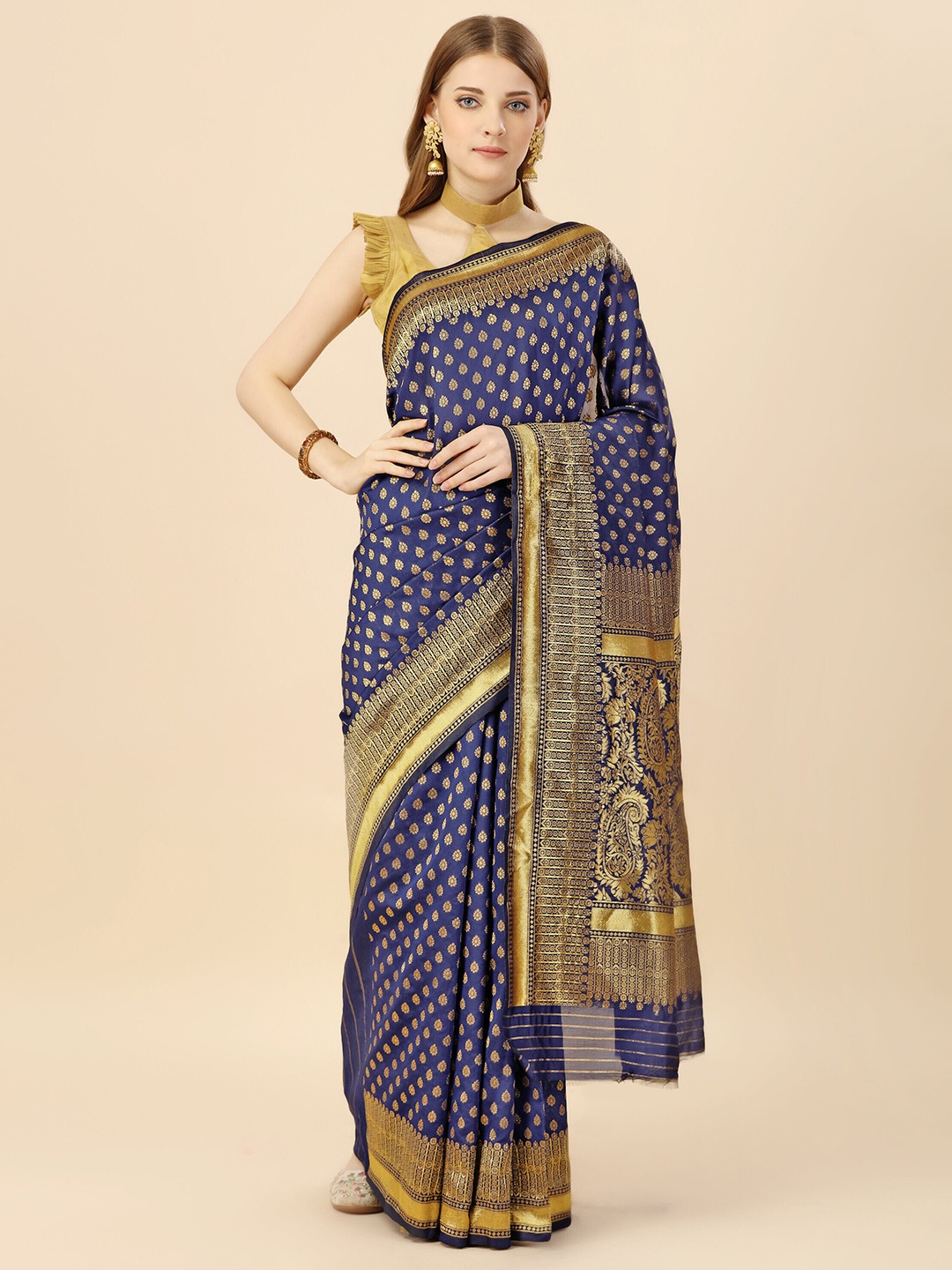 

MAGMINA Woven Design Zari Silk Cotton Saree, Blue