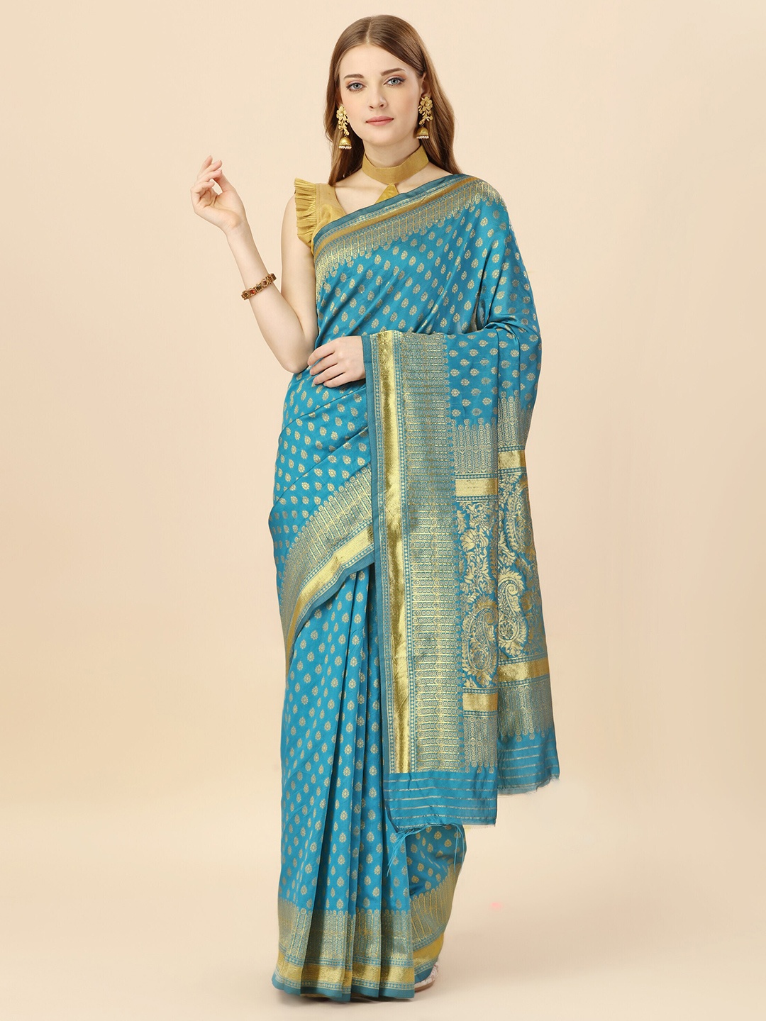 

MAGMINA Woven Design Zari Silk Cotton Saree, Blue