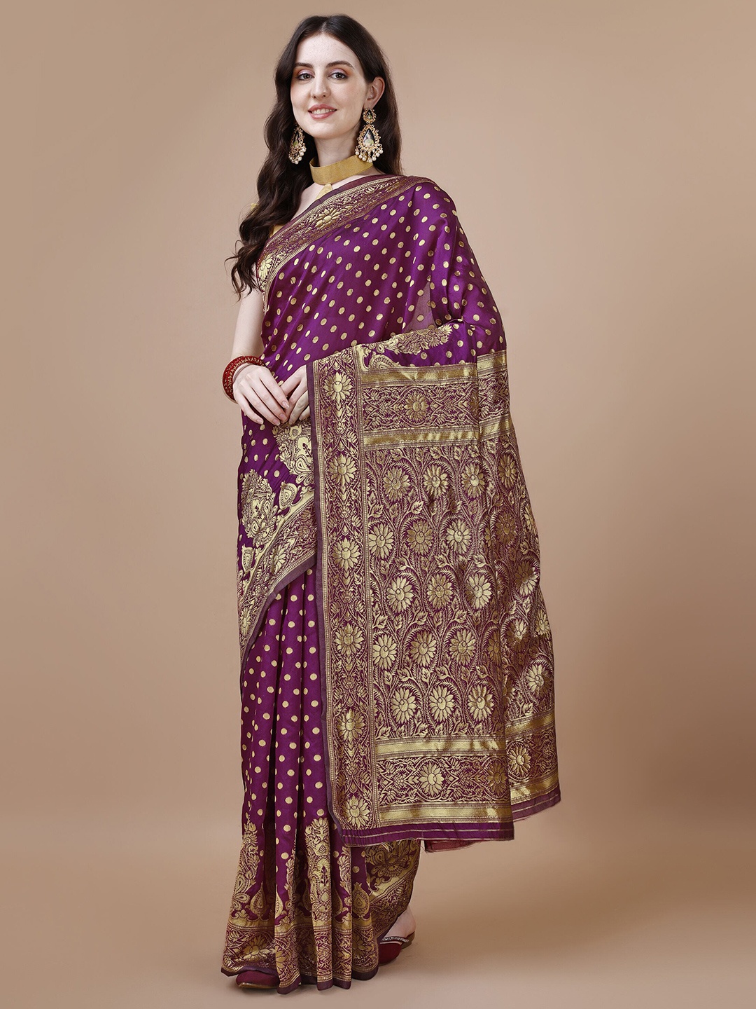 

MAGMINA Woven Design Zari Silk Cotton Saree, Purple