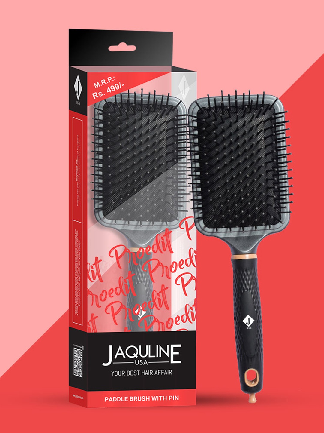 

Jaquline USA Proedit Paddle Brush With Pin, Black