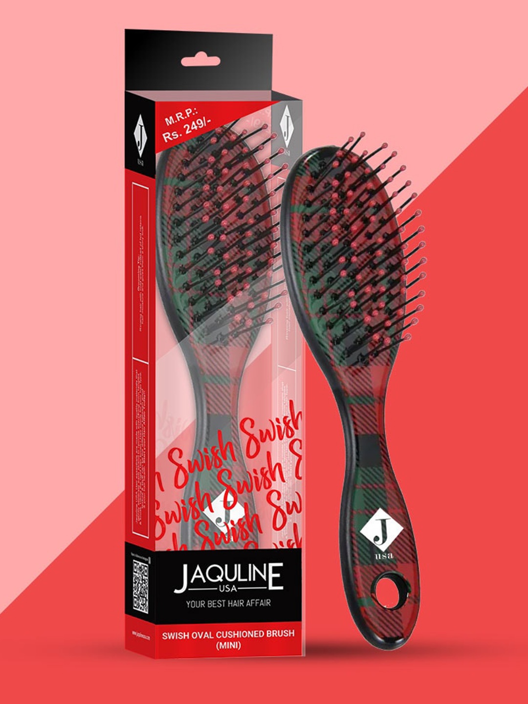 

Jaquline USA Swish Oval Cushioned Mini Paddle Brush, Black