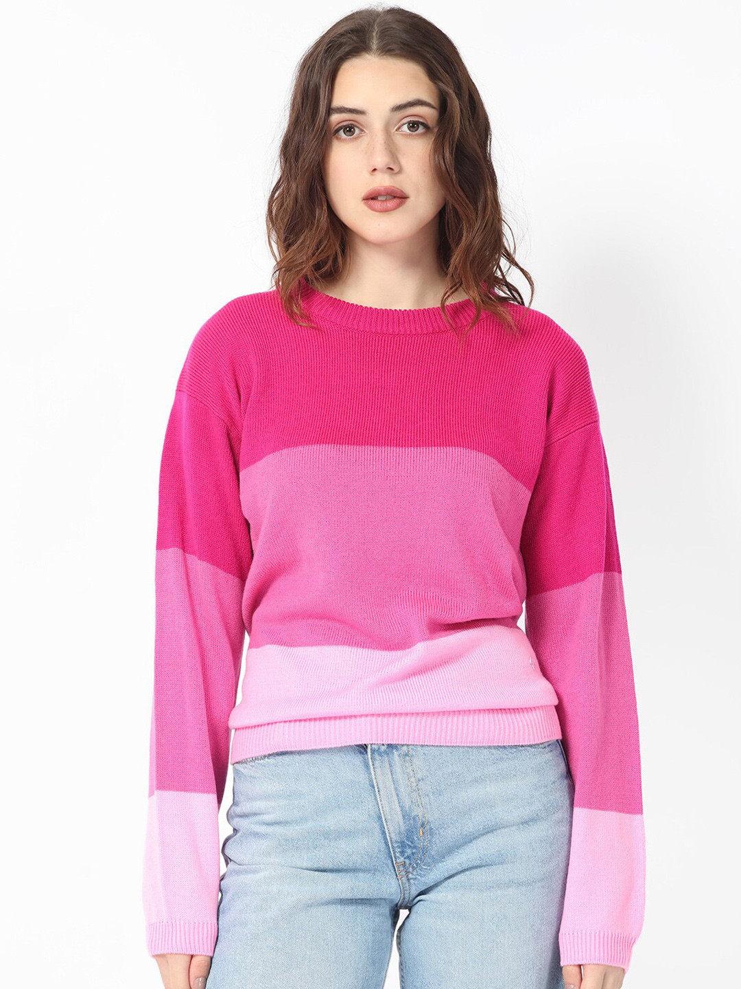 

RAREISM Colourblocked Round Neck Pullover, Pink