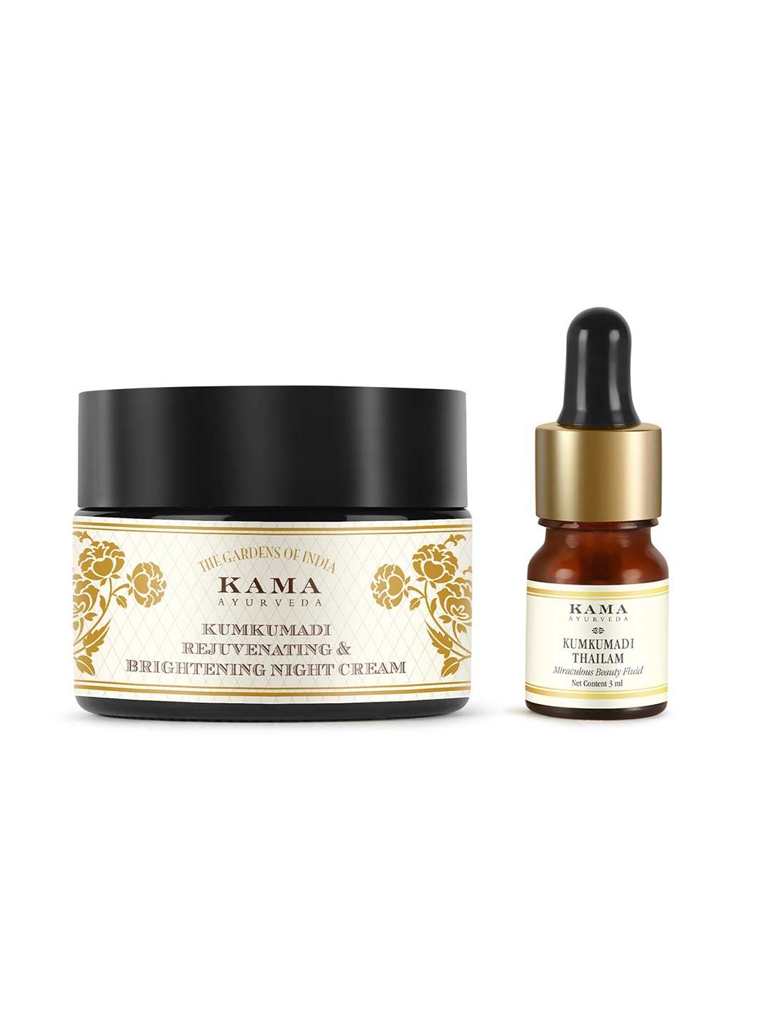 

KAMA AYURVEDA Set of Kumkumadi Thailam Night Serum 3ml & Night Cream 25g, Yellow