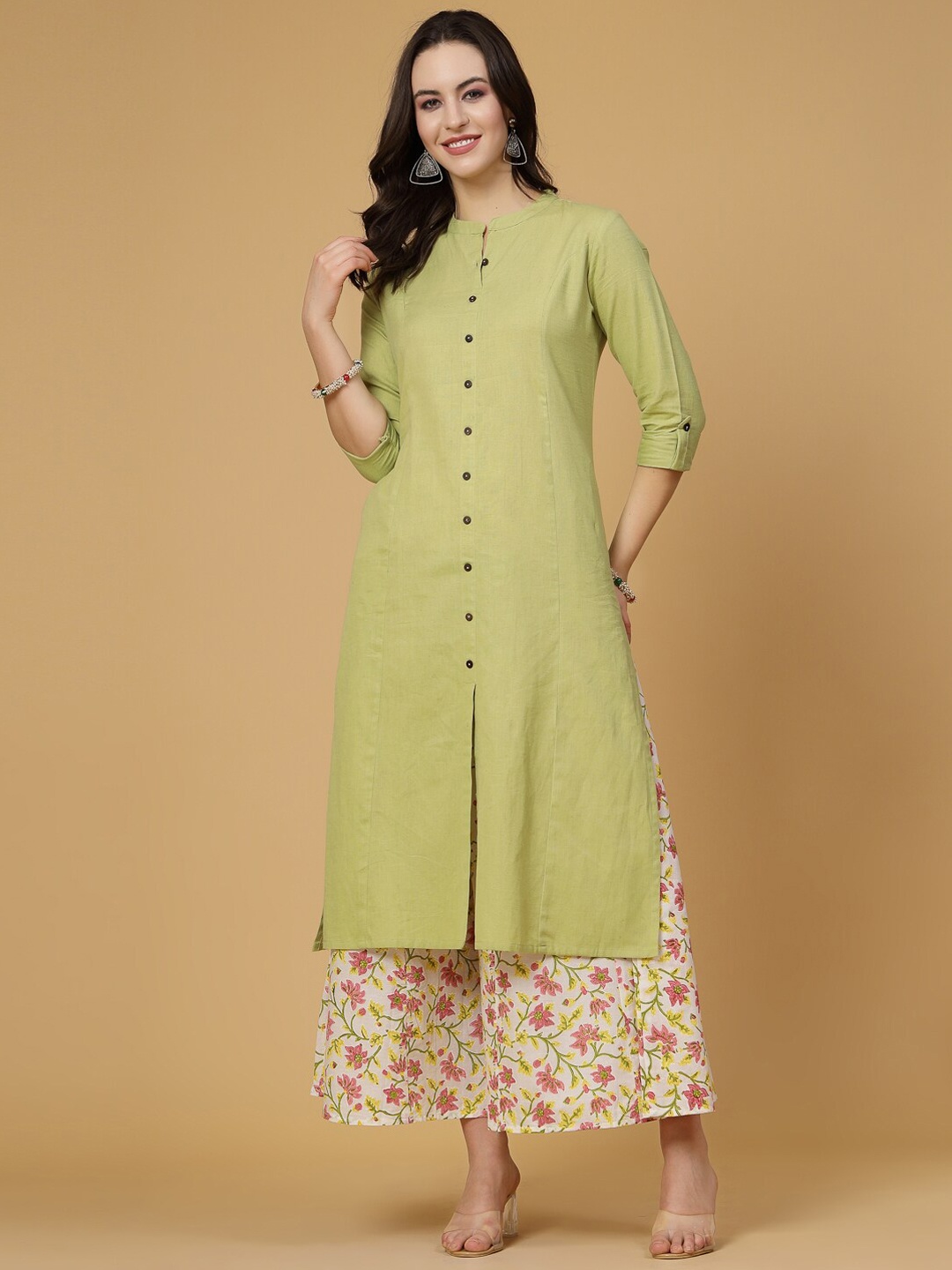 

Pistaa LiFloral Regular Kurta with Palazzos, Lime green