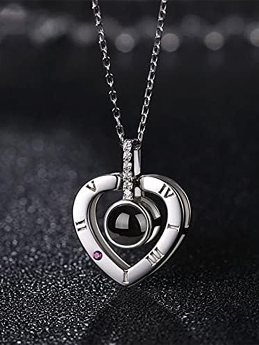 

MEENAZ Silver-Plated Stone-Studded Heart Shaped Pendant With Chain