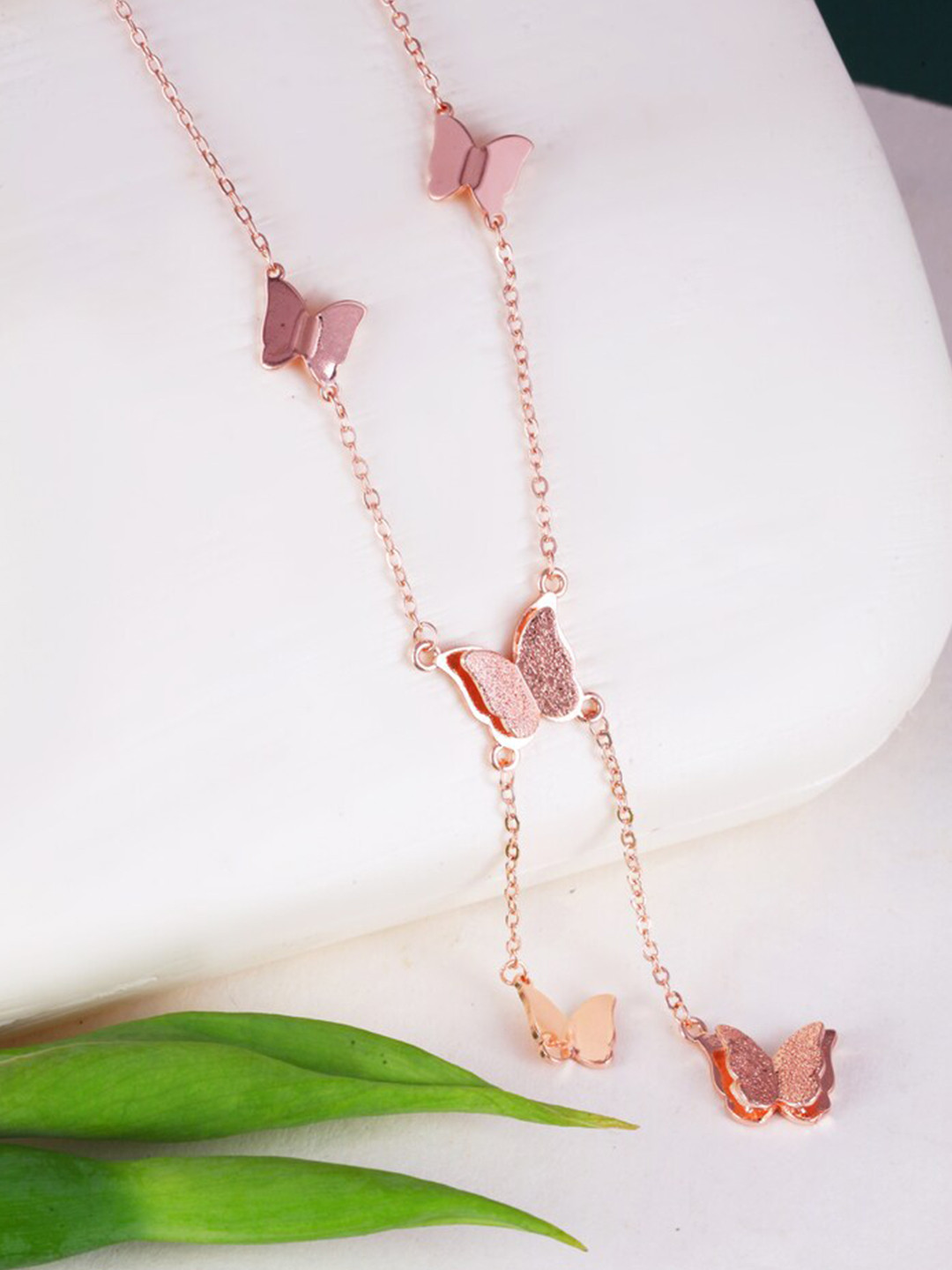 

MEENAZ Stainless Steel Rose Gold Plated Butterfly Pendant & Chain
