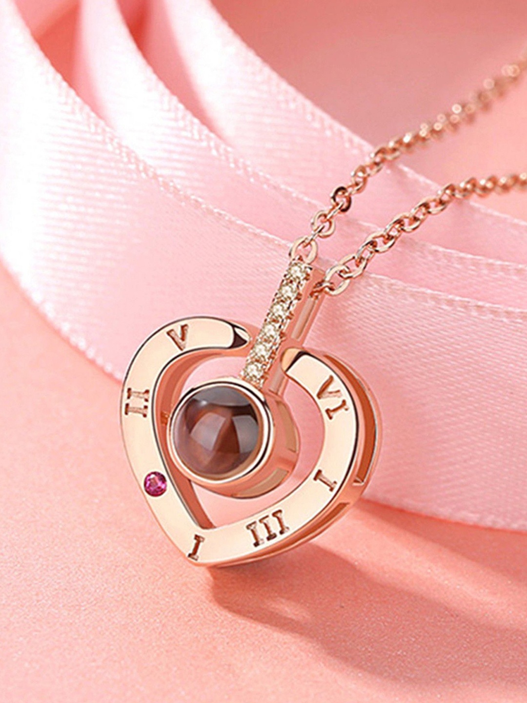 

MEENAZ Rose Gold-Plated I Love You Pendant With Chain