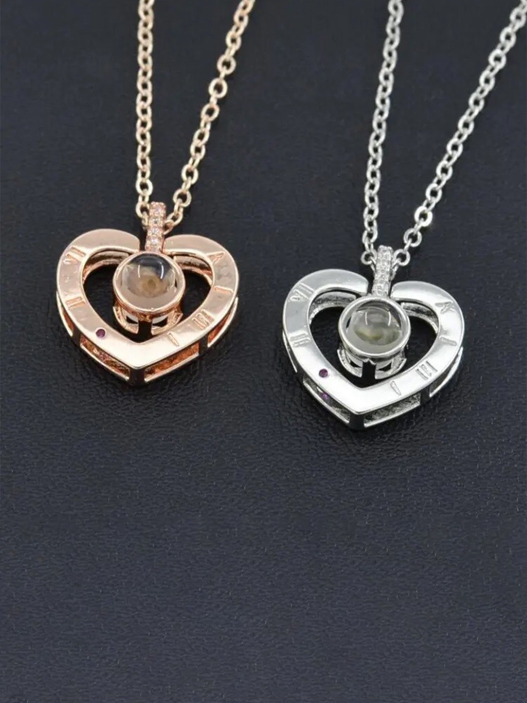 

MEENAZ Set Of 2 Rose Gold-Plated & Silver-Plated Stone-Studded Pendants With Chains