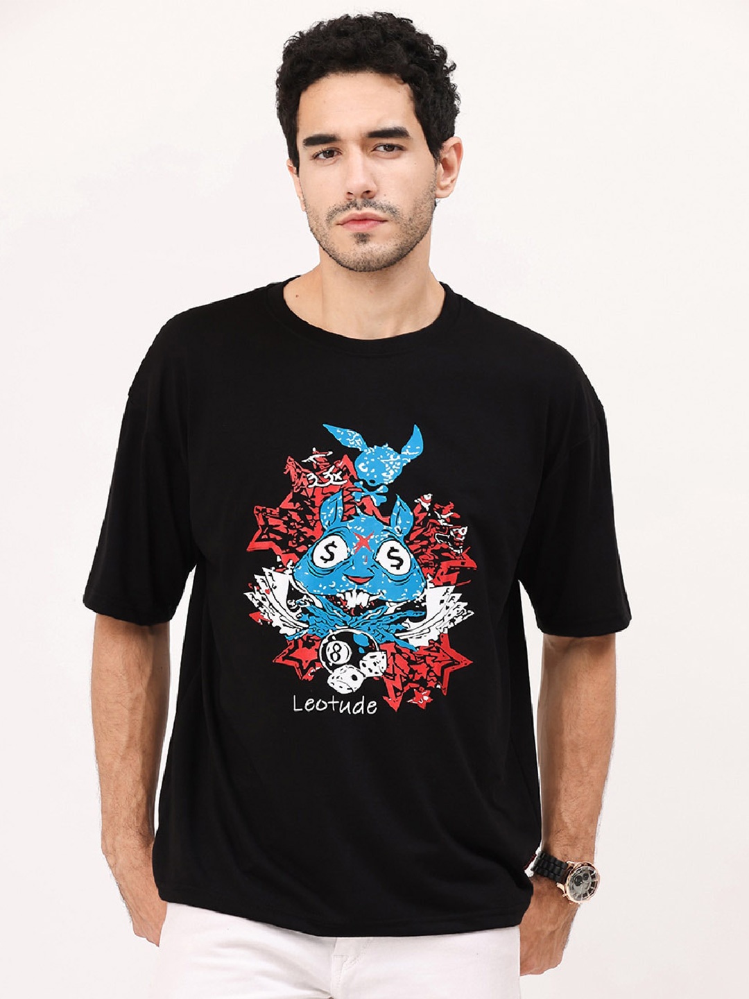Leotude Typography Printed T-shirt, Black