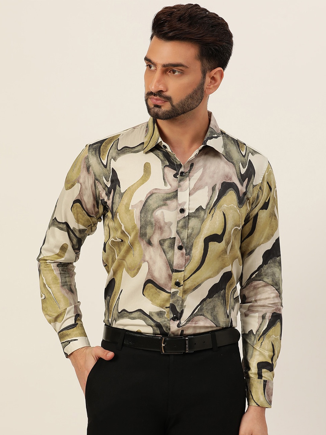 

JAVINISHKA Comfort Abstract Printed Casual Shirt, Green