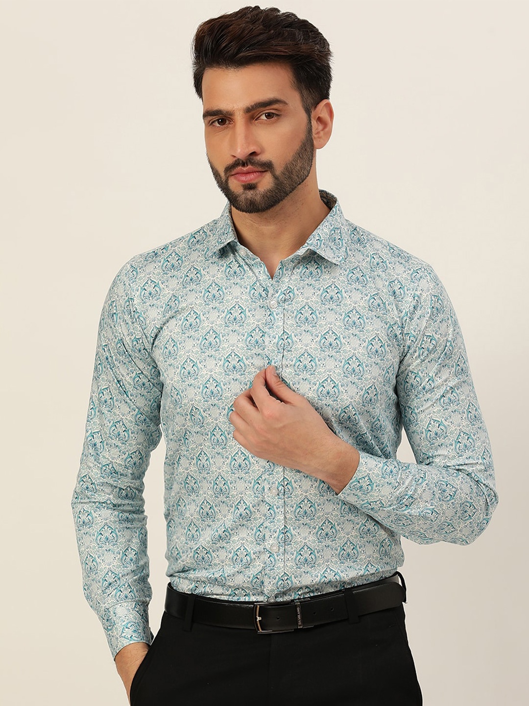 

JAVINISHKA Comfort Ethnic Motifs Printed Cotton Casual Shirt, Blue