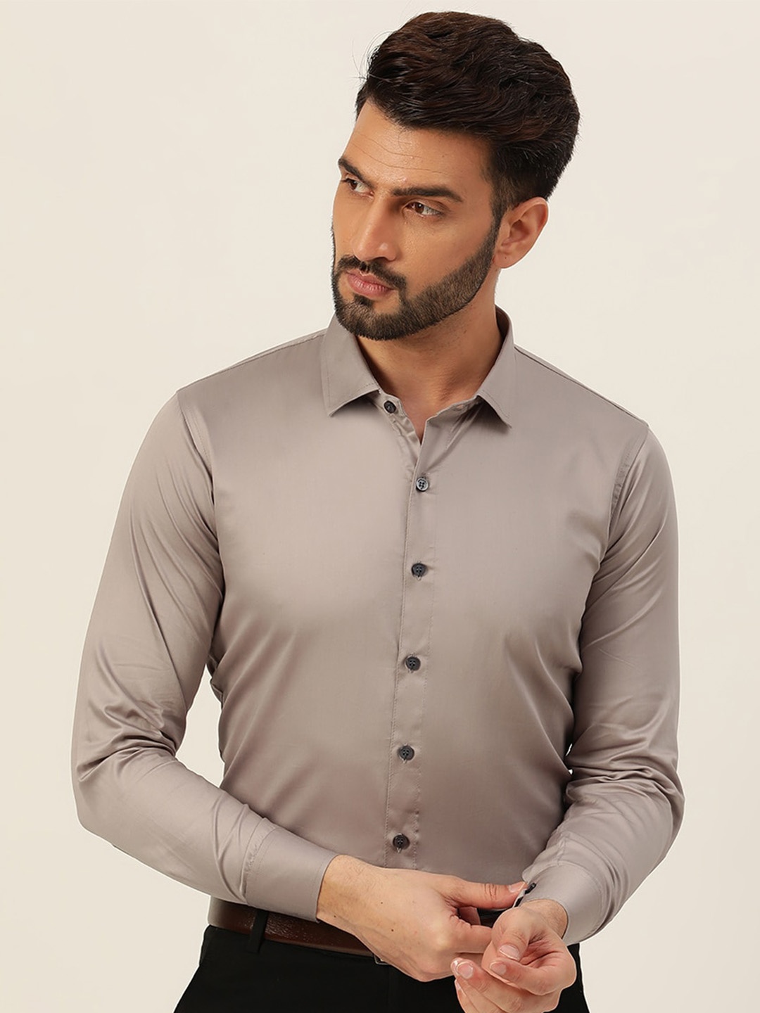 

JAVINISHKA Classic Slim Fit Opaque Cotton Formal Shirt, Grey