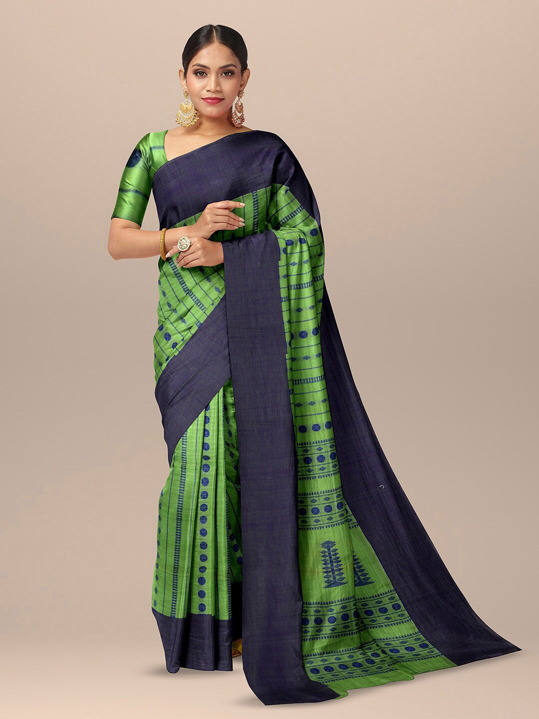 

SARIKA Abstract Printed Pure Cotton Saree, Green