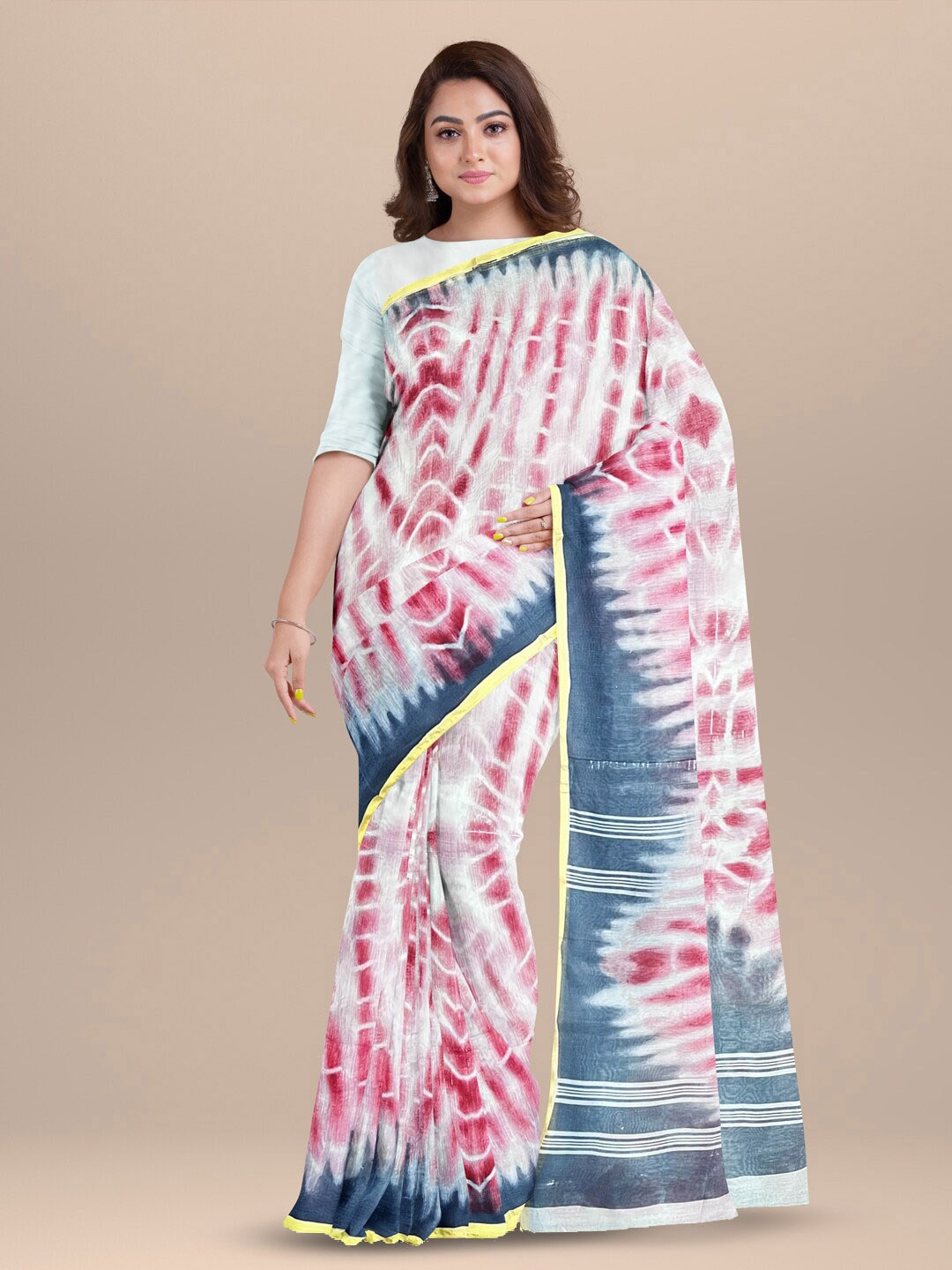 

SARIKA Tie and Dyed Zari Pure Cotton Saree, Grey