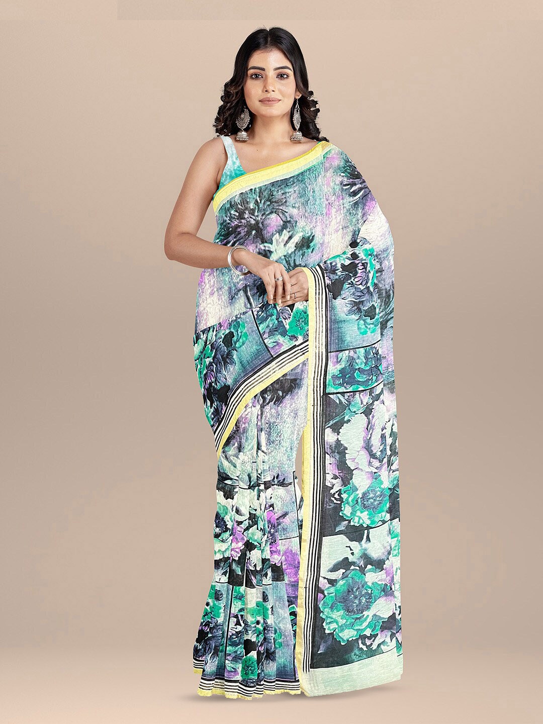 

SARIKA Floral Printed Pure Cotton Saree, Green