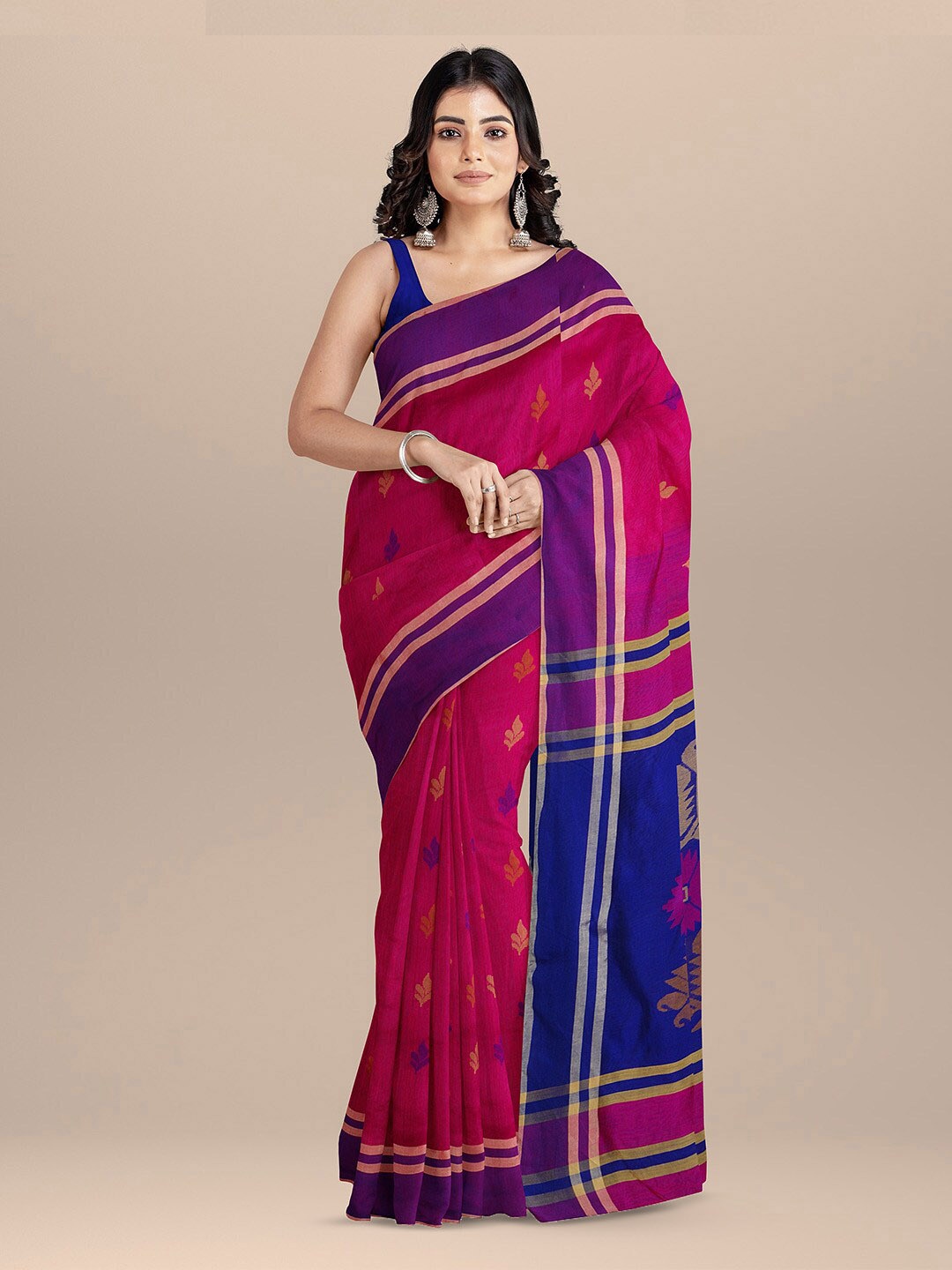 

SARIKA Floral Woven Design Pure Cotton Saree, Pink