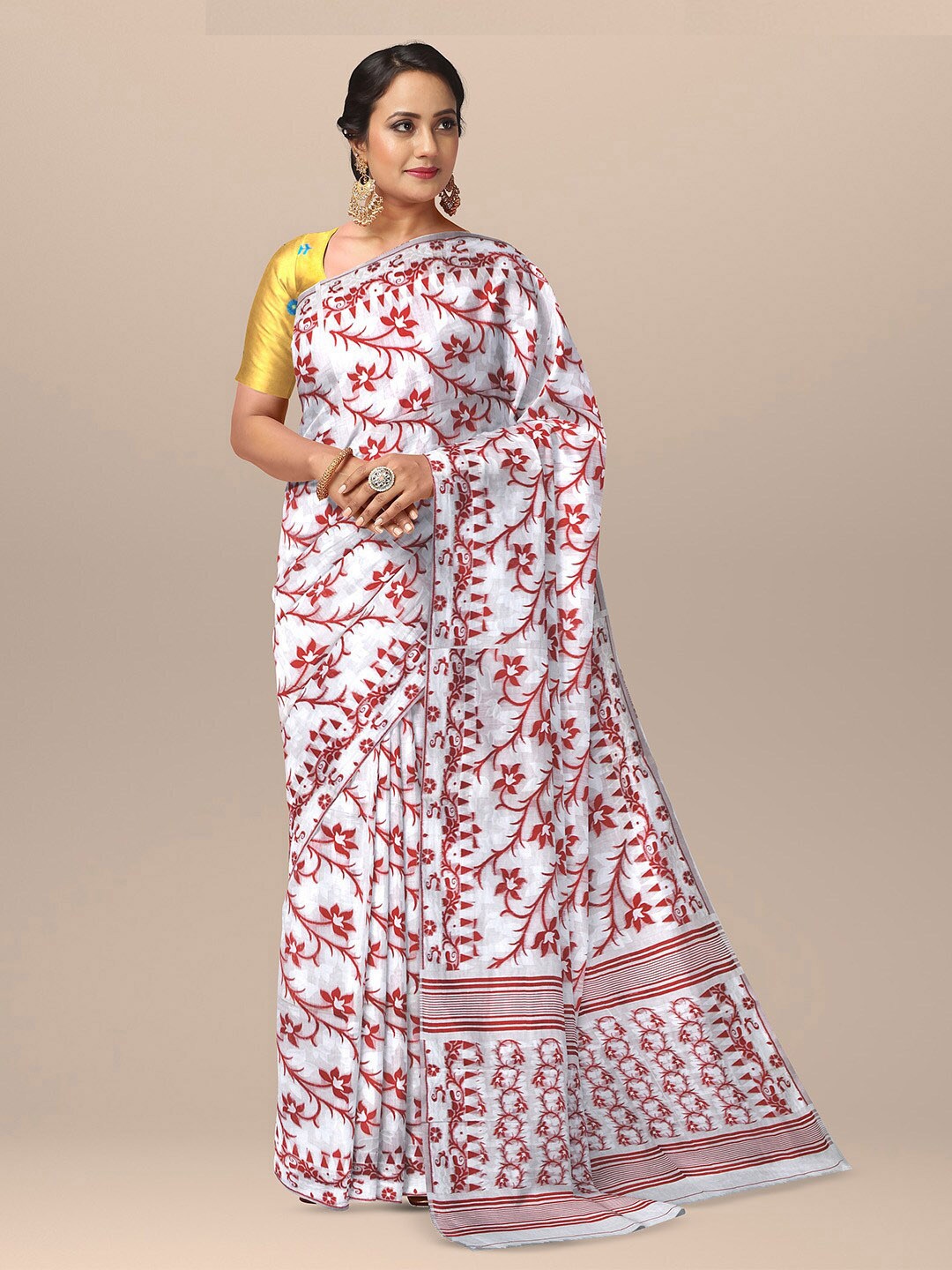 

SARIKA Floral Printed Pure Cotton Saree, Maroon