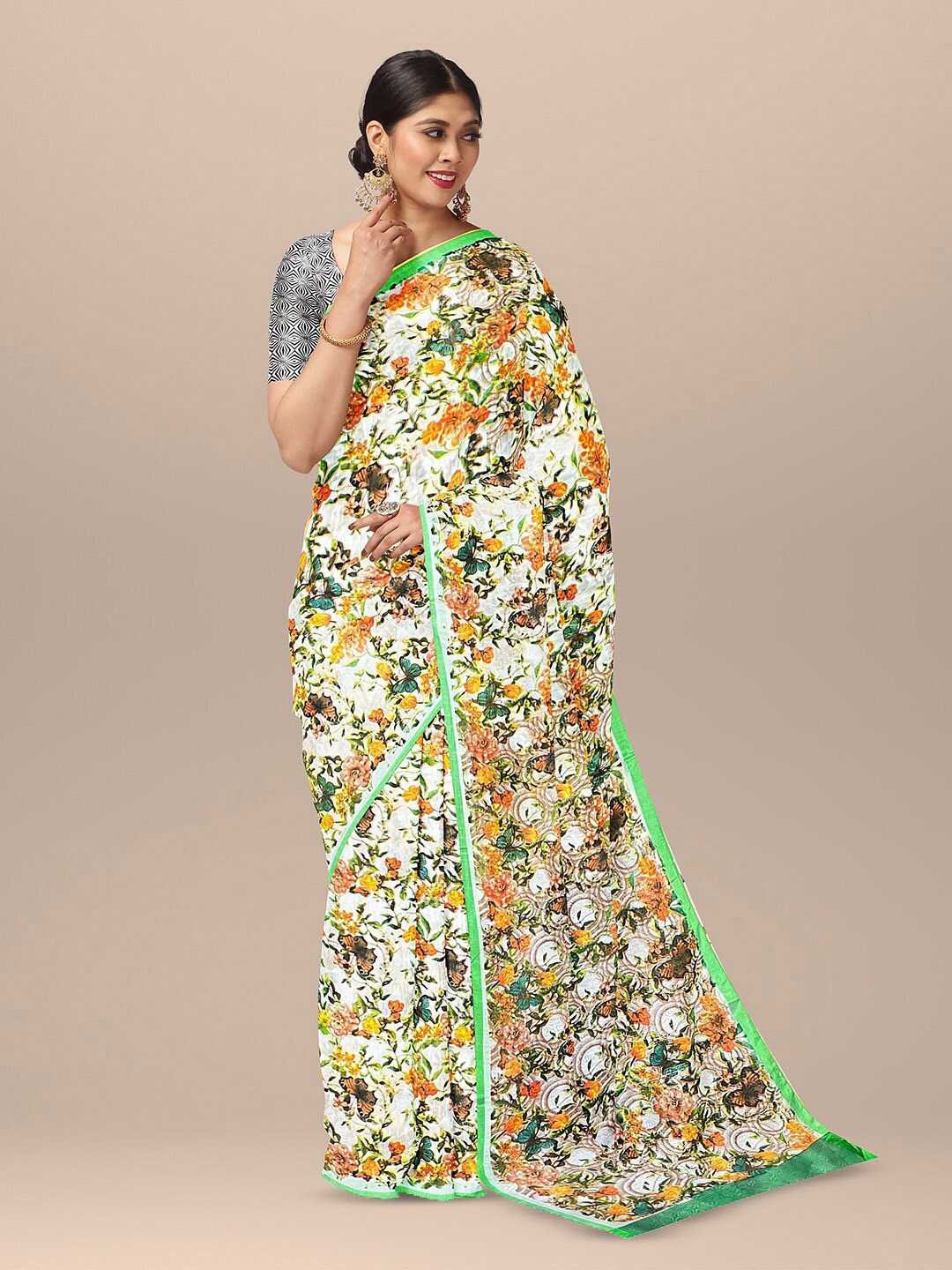 

SARIKA Floral Printed Saree, Yellow