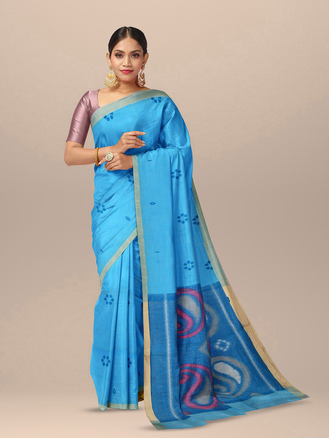 

SARIKA Abstract Printed Zari Pure Cotton Saree, Blue