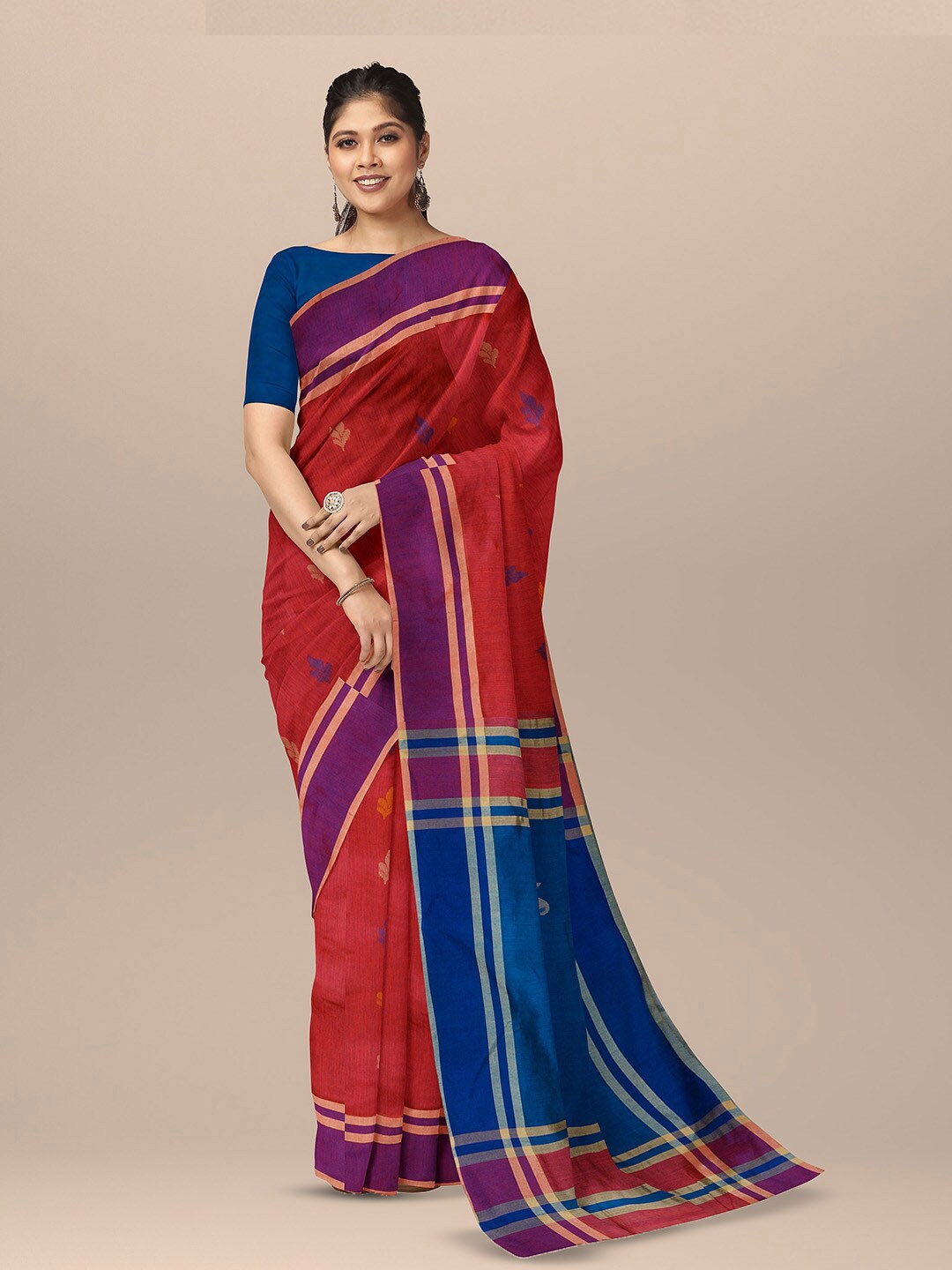 

SARIKA Ethnic Motifs Woven Design Pure Cotton Saree, Pink