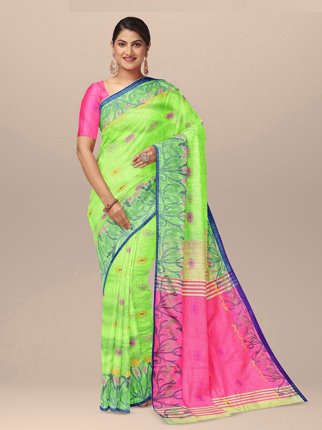 

SARIKA Floral Printed Saree, Green