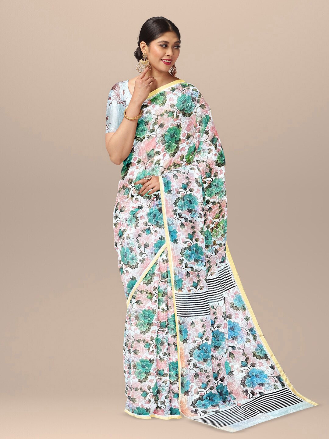 

SARIKA Floral Printed Zari Saree, Pink