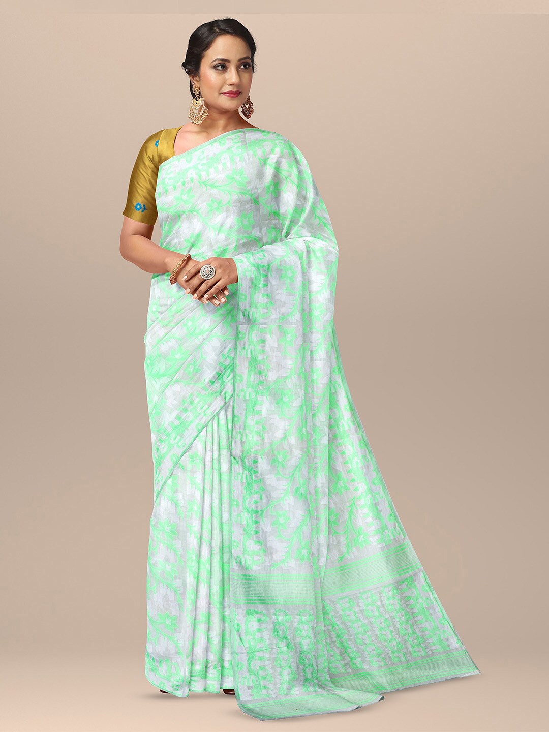 

SARIKA Floral Printed Pure Cotton Saree, Green