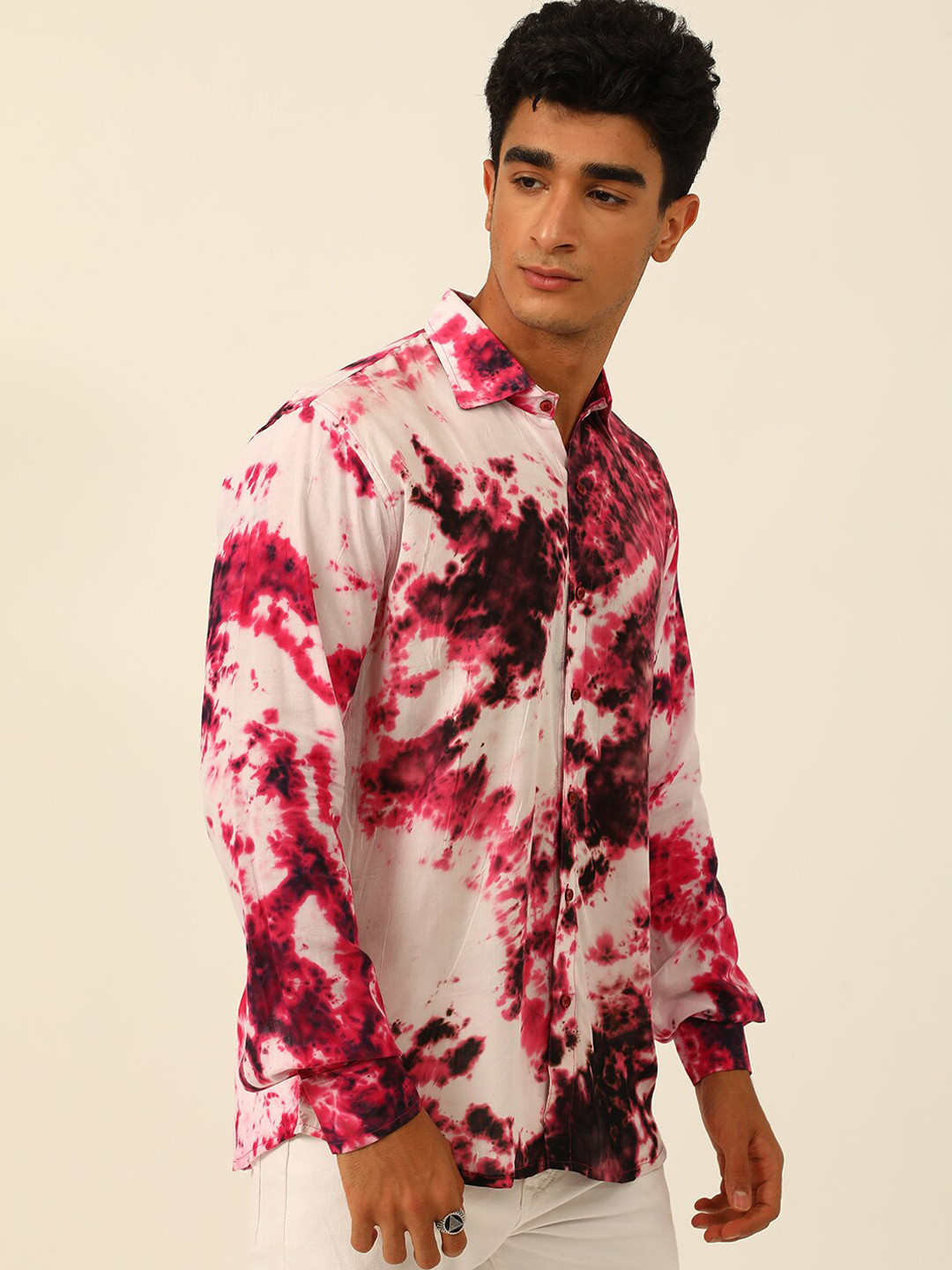 

JAVINISHKA Tie & Dye Printed Relaxed Regular Fit Opaque Casual Shirt, White