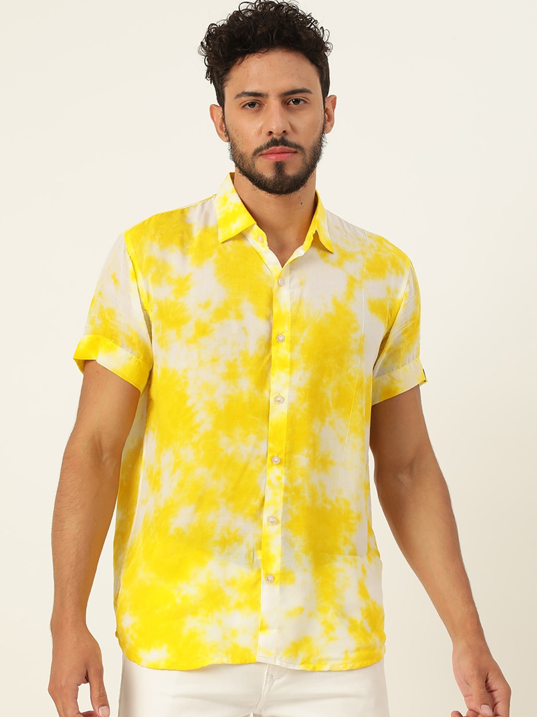 

JAVINISHKA Tie & Dye Printed Relaxed Slim Fit Opaque Casual Shirt, Yellow