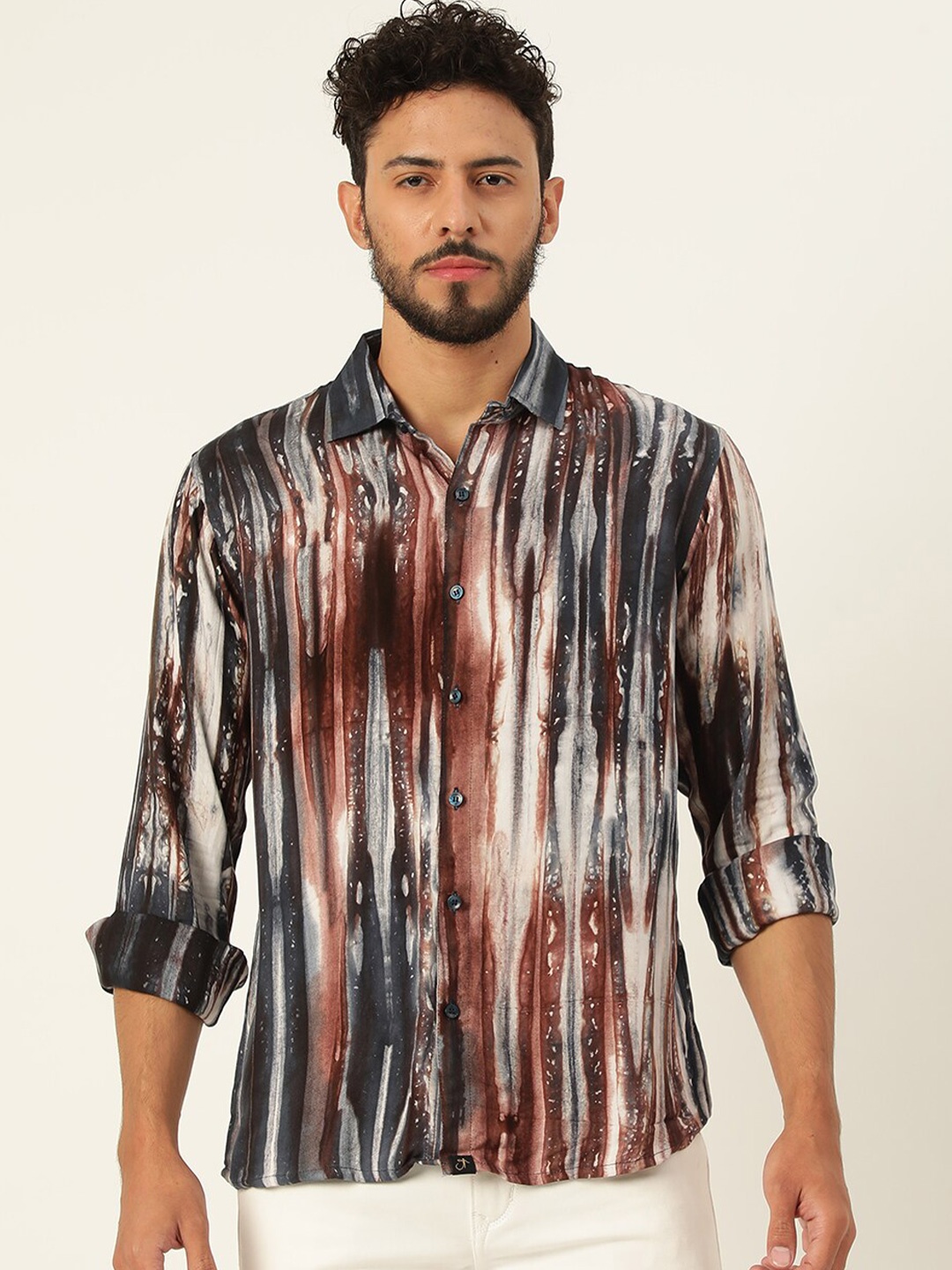 

JAVINISHKA Tie & Dye Printed Relaxed Slim Fit Opaque Casual Shirt, Off white