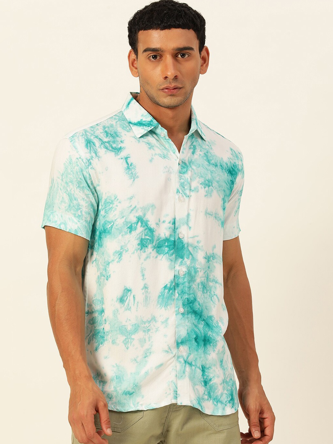 

JAVINISHKA Relaxed Slim Fit Abstract Printed Casual Shirt, Turquoise blue