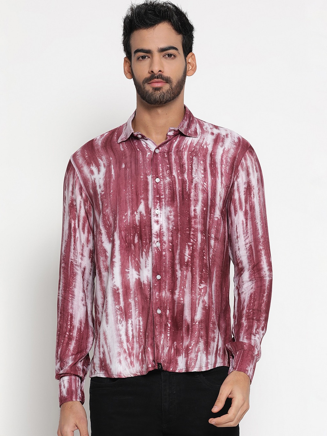

JAVINISHKA Relaxed Tie & Dyed Casual Shirt, Maroon