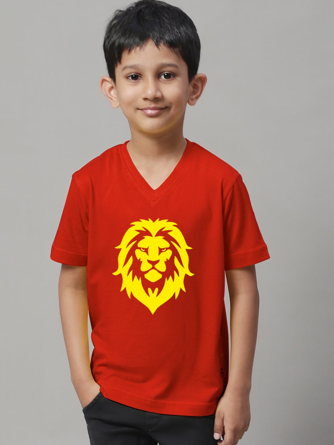

Friskers Boys Graphic Printed V-Neck Pure Cotton T-shirt, Red