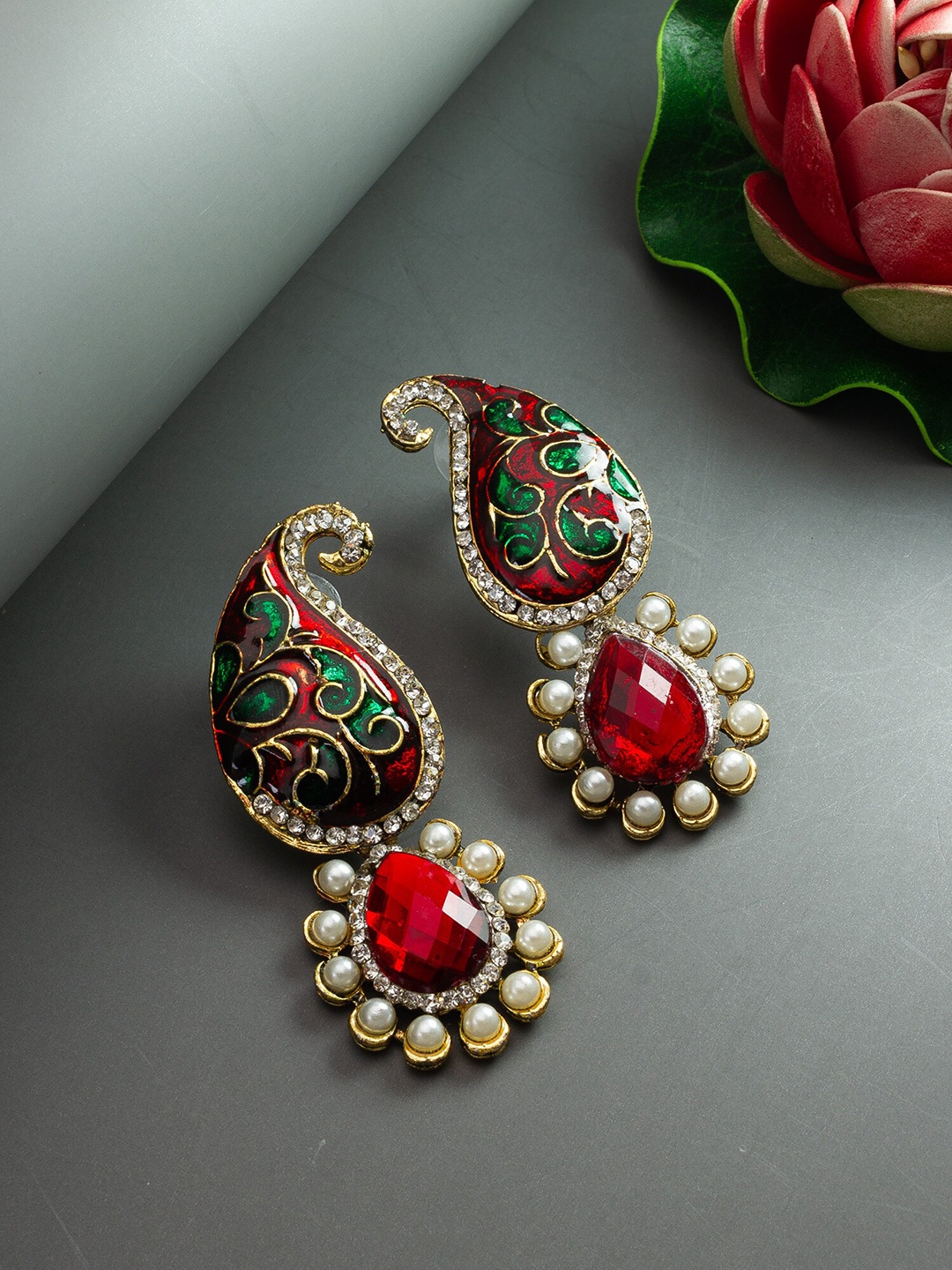 

aadita Stone-Studded & Beaded Earrings, Gold