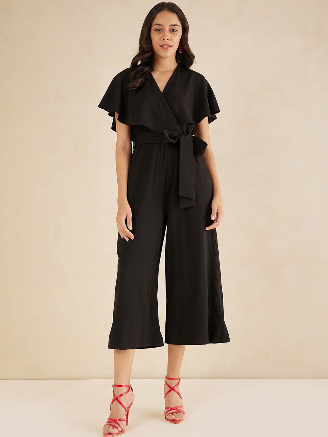 

Femella Kimono Wrap Culotte Jumpsuit, Black