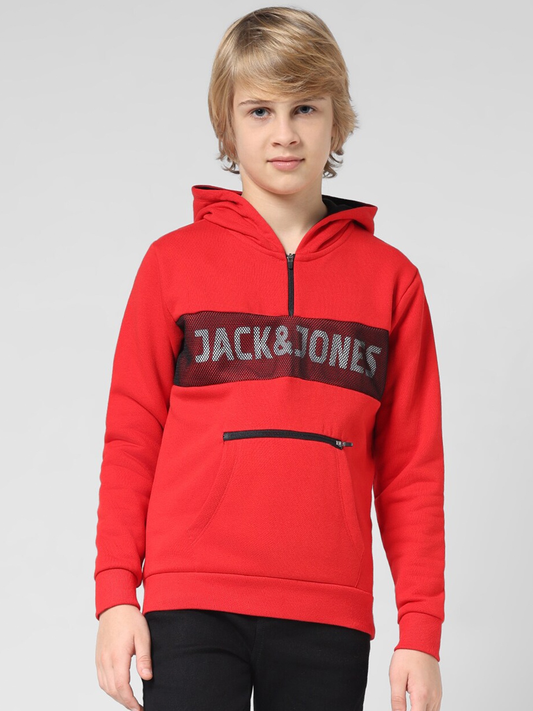 

Jack & Jones Junior Boys Typography Printed Hooded pullover, Red