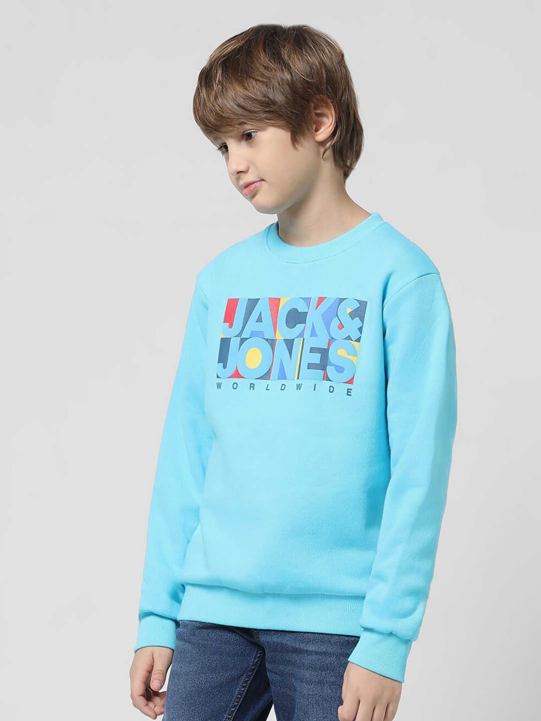 

Jack & Jones Junior Boys Typography Printed Round Neck Cotton Pullover Sweatshirt, Blue