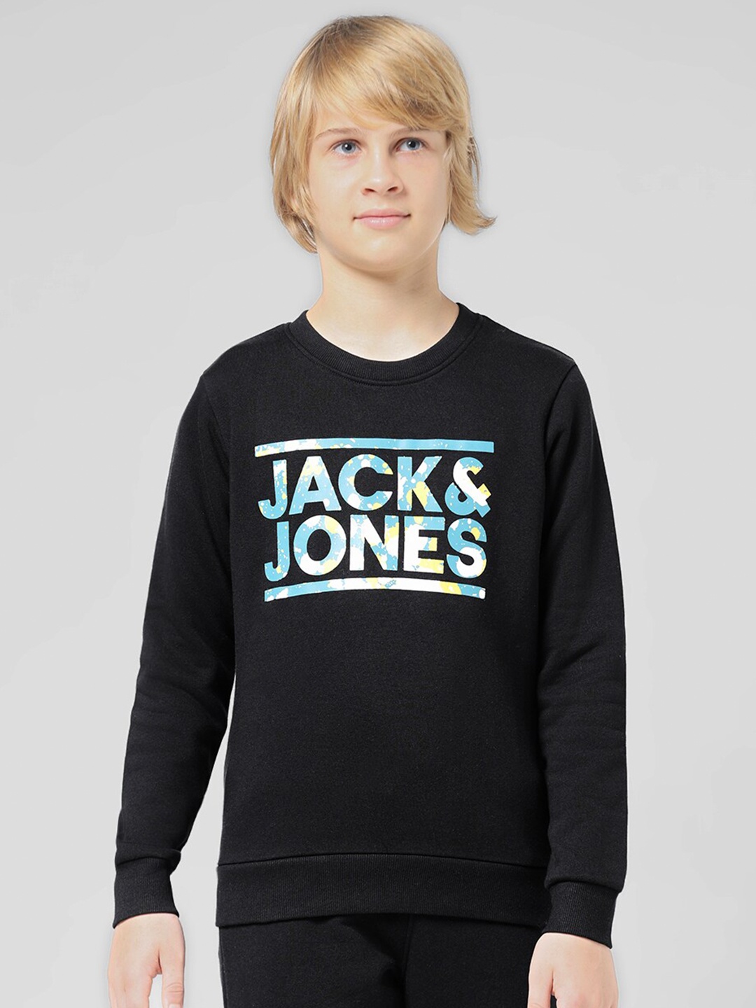 

Jack & Jones Junior Boys Typography Printed Round Neck Cotton Pullover Sweatshirt, Black