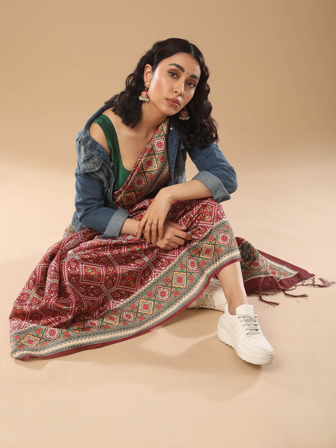 

Mitera Ethnic Motifs Printed Patola Saree, Brown