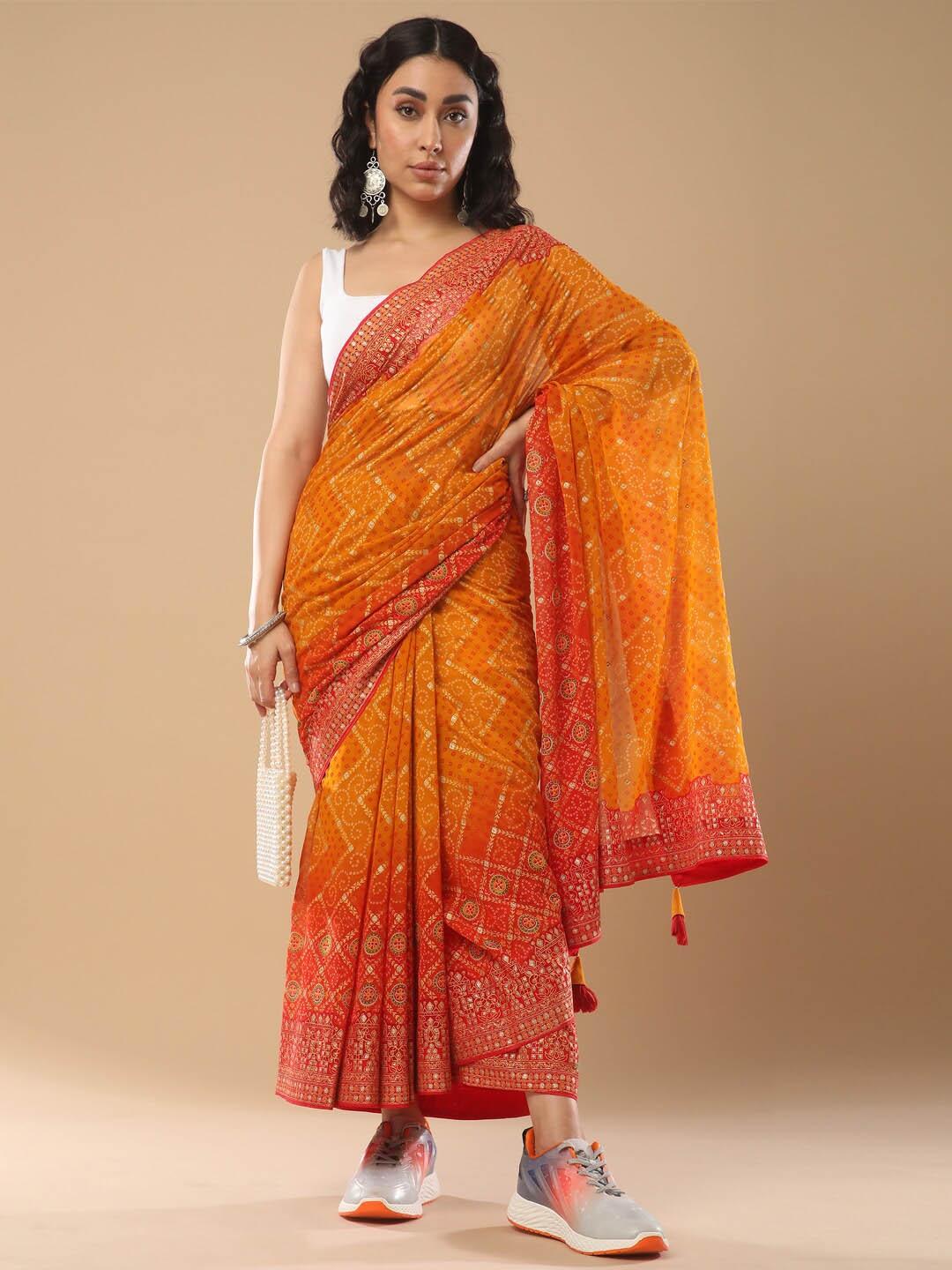 

Mitera Bandhani Printed Pure Georgette Saree, Yellow